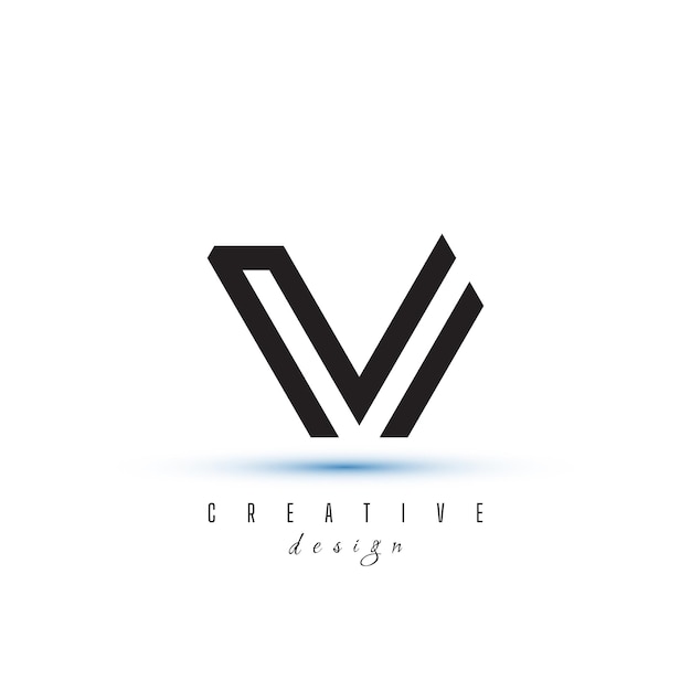 La lettre VV est un monogramme d'art minimaliste en forme de flèche, logo de couleur blanche sur fond noir.
