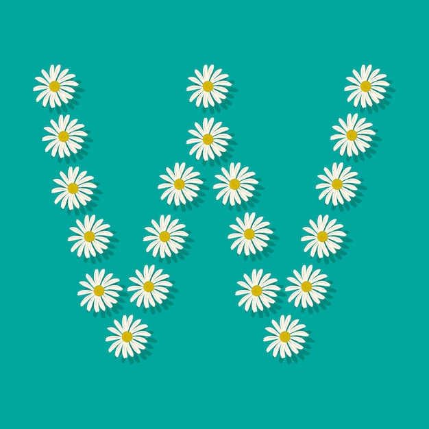 Lettre W De Fleurs De Camomille Blanche. Police Ou Décoration Festive Pour Les Vacances Et Le Design De Printemps Ou D'été. Télévision Illustration Vectorielle