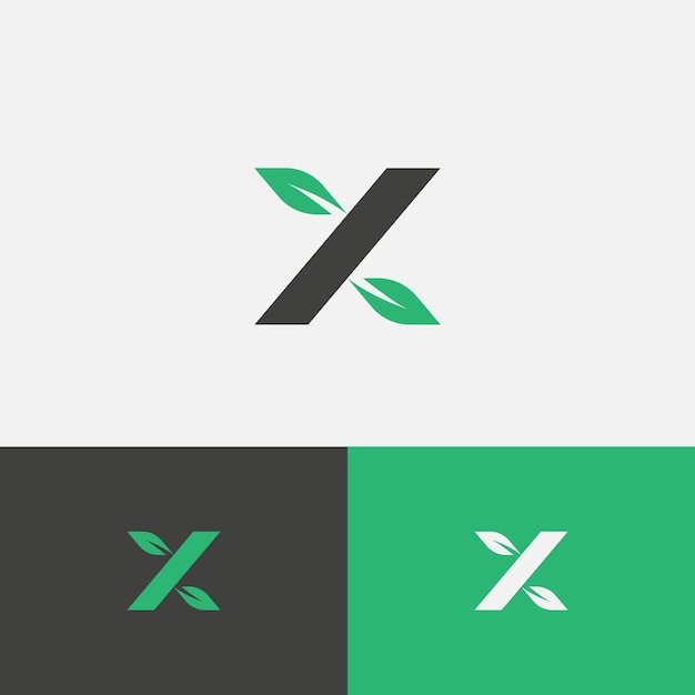 Lettre X Et Feuille, Icône Du Logo Feuilles