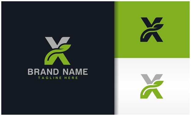 Lettre X logo d'écologie naturelle avec des feuilles