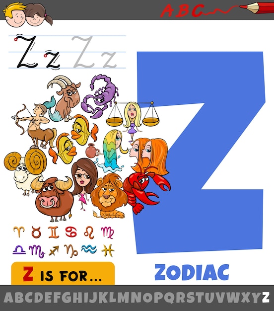 Lettre Z De L'alphabet Avec Des Signes Du Zodiaque De Dessin Animé