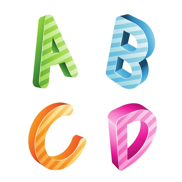 Vecteur lettres abcd rayées colorées