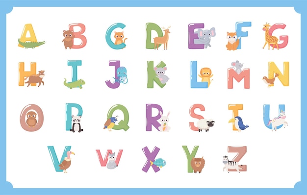 Vecteur lettres de l'alphabet animaux