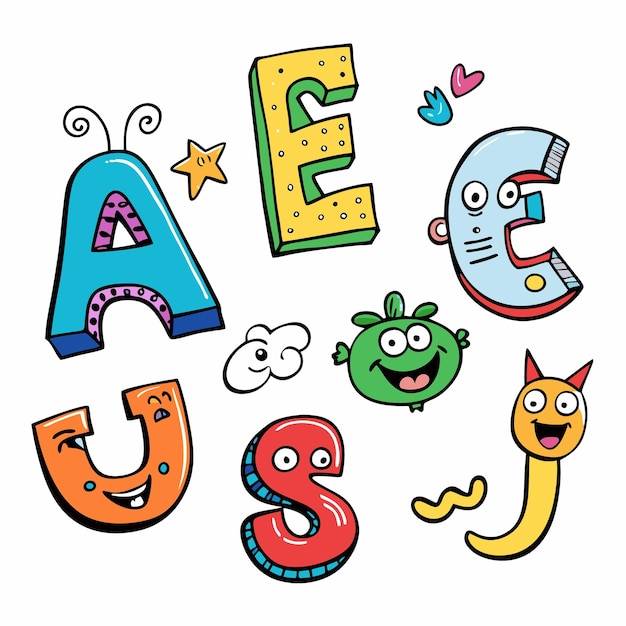 Des lettres d'alphabet de dessins animés avec des yeux et un sourire