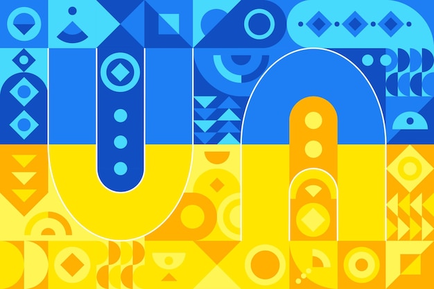 Vecteur lettres de bannière de géométrie abstraite drapeau ukrainien ua