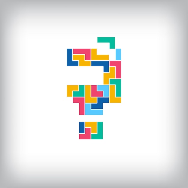 Des lettres colorées uniques, un point d'interrogation, un style de pixel tombant, une conception vectorielle modifiable, des alphabets.