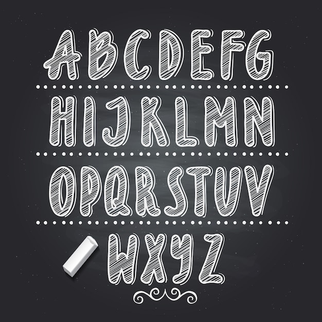 Lettres dessinées à la main écrit sur le tableau noir de l&#39;école. Alphabet de vecteur