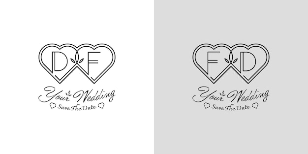 Vecteur lettres df et fd logo d'amour de mariage pour les couples avec les initiales d et f