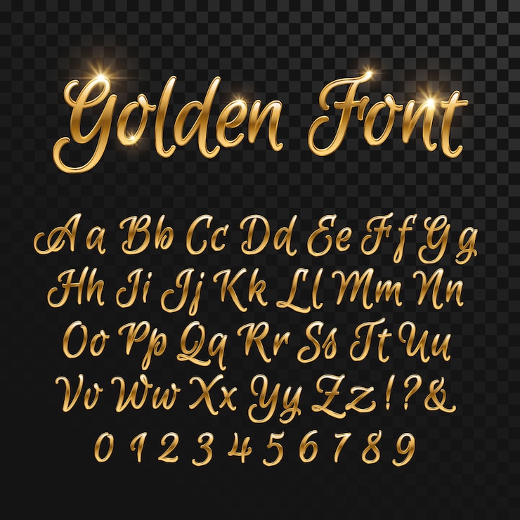 Vecteur lettres dorées calligraphiques. vintage élégante police d&#39;or. script de vecteur de luxe. calligraphie de l&#39;alphabet doré, calligraphie abc illustration de script doré