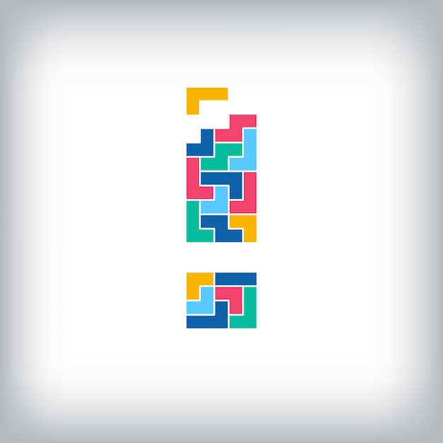Des lettres d'exclamation uniques et colorées, un style de pixel tombant, une conception vectorielle modifiable, des alphabets.