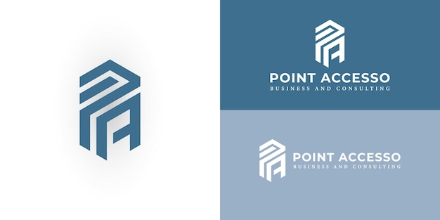 Lettres initiales PA forme hexagonale arrondie monogramme bleu simple logo moderne