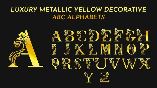 Vecteur lettres jaunes métalliques décoratives de luxe alphabets abc modèles de conception de logo monogramme