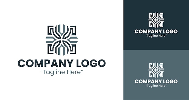Lettres minimalistes et logo hexagonal en gris et bleu pour la sécurité technologique ou l'image de marque d'entreprise