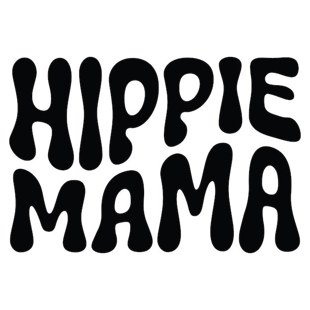 Vecteur lettres noires qui disent maman hippie sur fond blanc