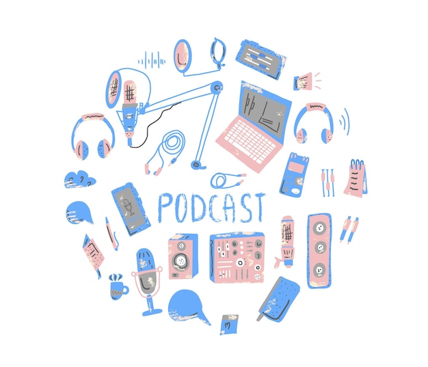 Lettres de podcast avec décoration Conception vectorielle