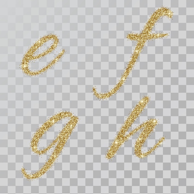 Lettres De Poudre De Paillettes D'or E, F, G, H Dans Un Style Peint à La Main. Illustration Vectorielle Sur Fond Transparent