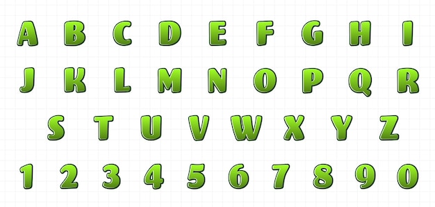 lettres vertes pour enfants dans le style des dessins animés
