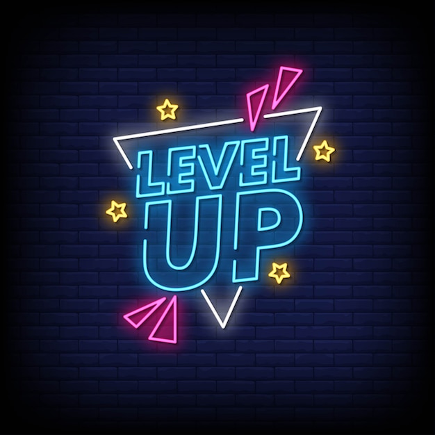 Level Up Neon Sign Style Texte Vecteur