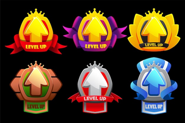 Vecteur level up récompenses icônes de badge de jeu ui médailles images vectorielles définies pour un jeu 2d