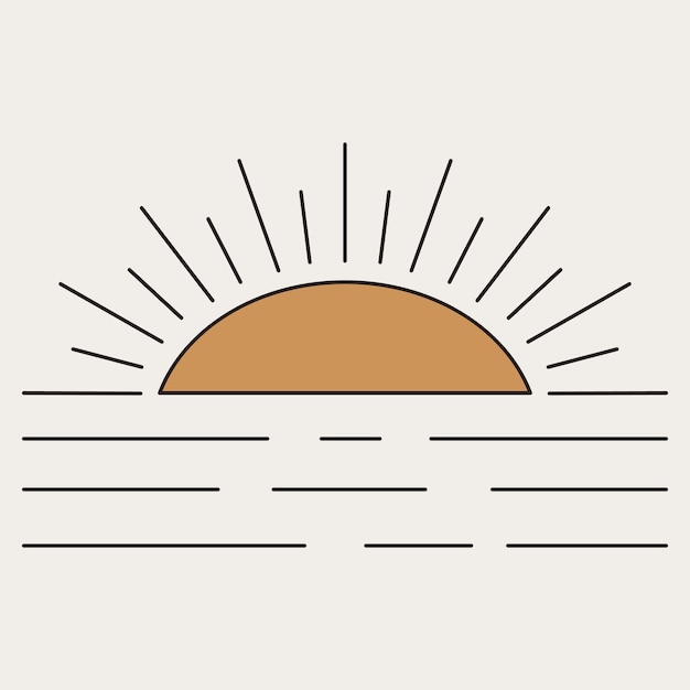 Vecteur lever ou coucher de soleil abstrait dans le style d'art en ligne illustration boho vintage art d'alchimie minimaliste
