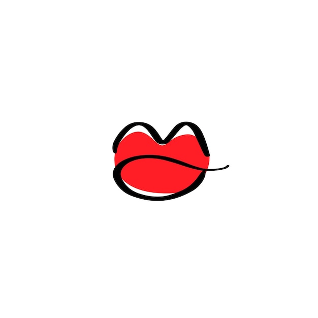 Lèvres De Logo Dessinés à La Main En Lignes Noires Avec Illustration Rouge