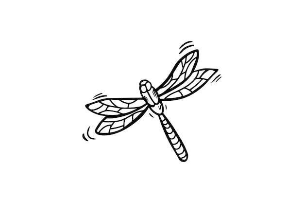 La libellule est dessinée avec un contour noir Icône de doodle de livre de coloriage