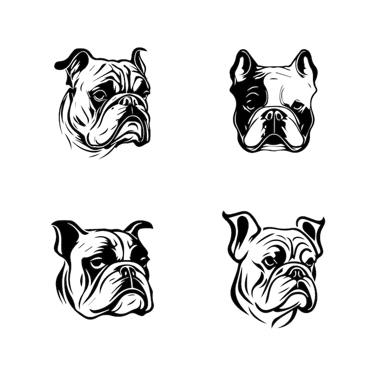 Vecteur libérez l'esprit de bouledogue avec notre collection de silhouettes de logo de tête de bouledogue en colère