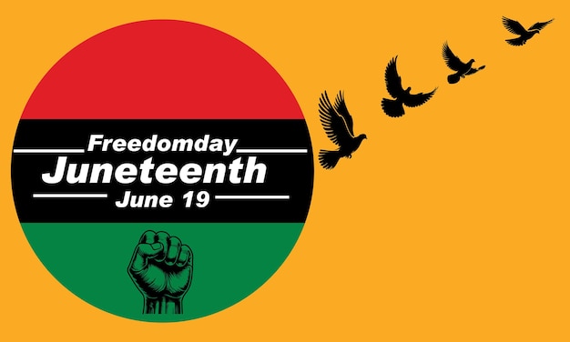 Liberté du dix-neuvième avec silhouette de vol de colombe Illustration vectorielle du drapeau africain sur blanc
