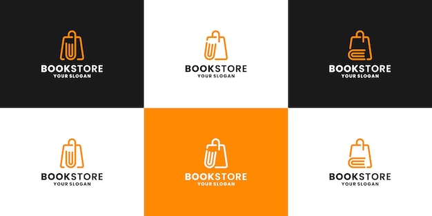 Librairie. Livre Abstrait Avec Sac Boutique Combiner Collection De Conception De Logo