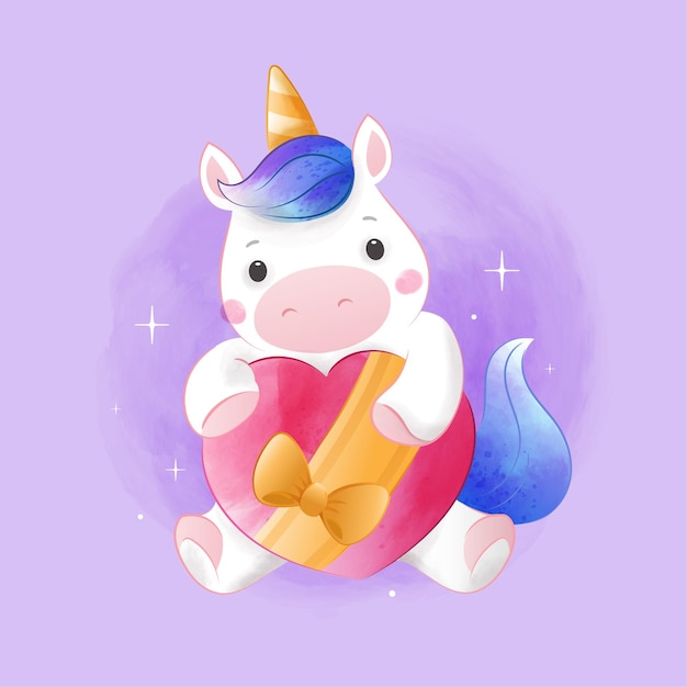 La Licorne Apporte Un Cadeau Aquarelle