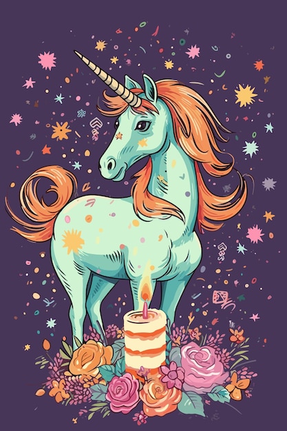 une licorne colorée avec une bougie au milieu