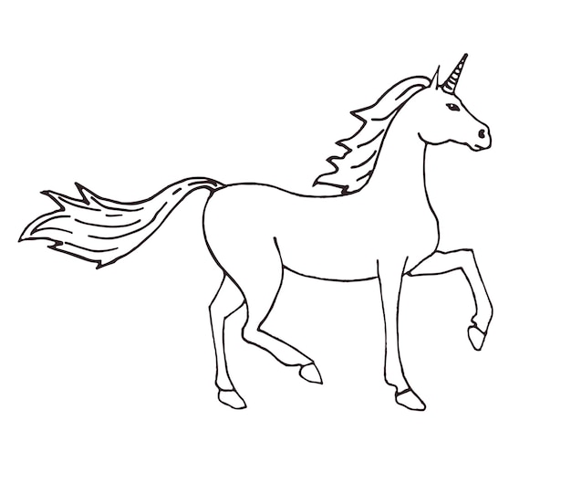 Licorne dessinée à la main isolée sur fond blanc