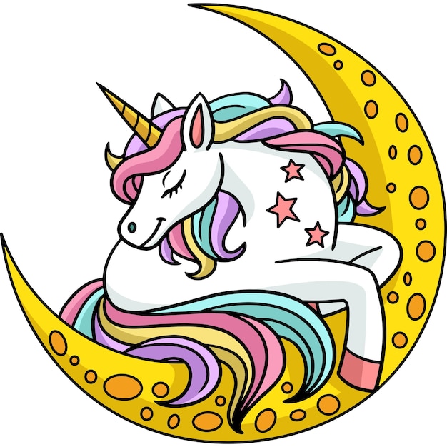 Licorne Dormant Sur La Lune Cartoon Clipart