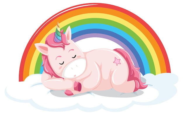 Une licorne endormie sous un arc-en-ciel