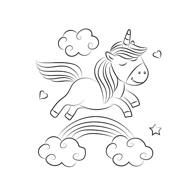 Licorne Enfants Coloriage Page Vecteur Conception Imprimable Vierge Pour Les Enfants à Remplir Vecteur gratuit