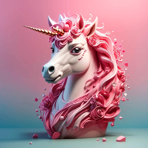 Vecteur licorne avec illustration de couleurs de ton rose