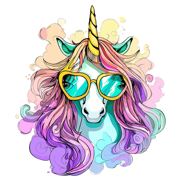 Vecteur licorne joyeuse avec des lunettes de soleil