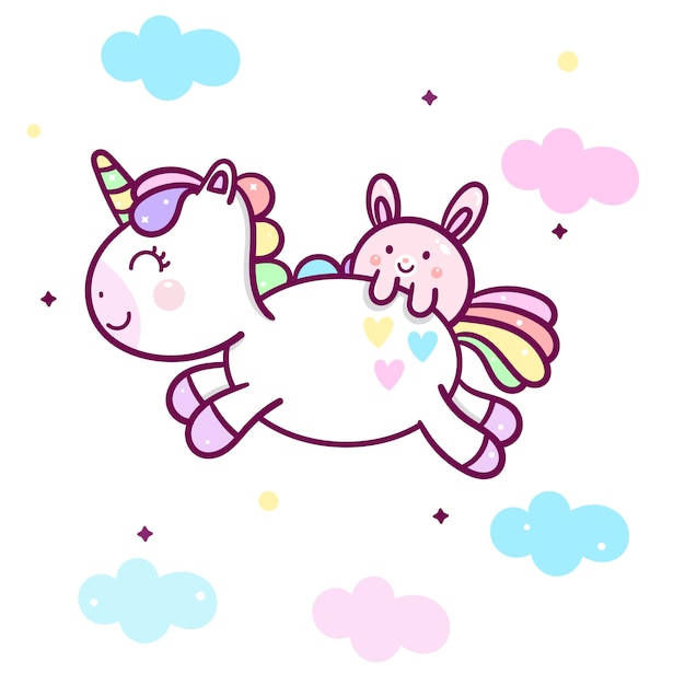 Licorne Kawaii Avec Dessin Animé De Lapin