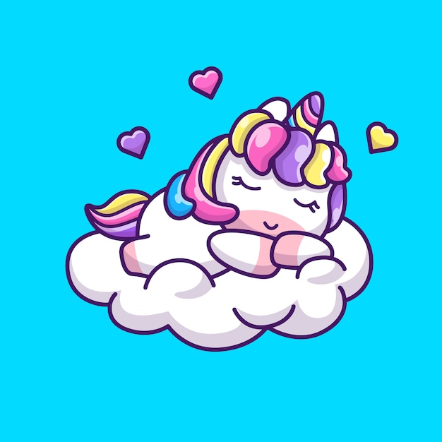 Licorne Mignon Dormir Icône Illustration. Personnage De Dessin Animé De Mascotte De Licorne. Concept D'icône Animale Isolé