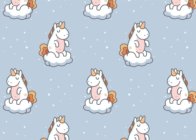 Licorne Mignonne Assise Sur Le Motif Nuage