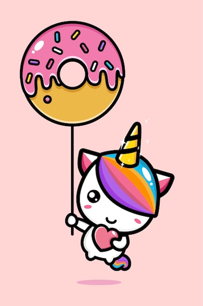 Licorne Mignonne Avec Ballon En Forme De Dessert Rose