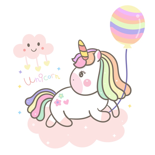 Vecteur licorne mignonne, ballon de poney