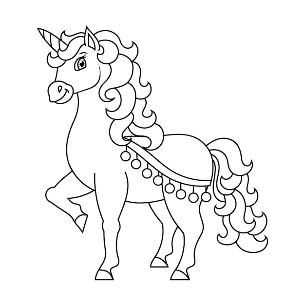 Licorne mignonne cheval de fée magique page de livre de coloriage pour les enfants thème de Noël style de bande dessinée