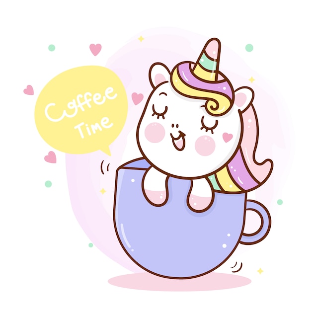 Licorne mignonne en coupe. illustration de l'heure du café