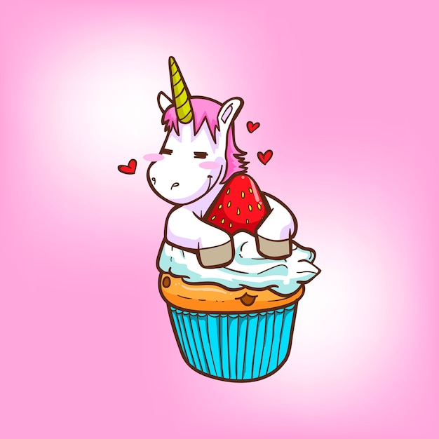 Licorne mignonne avec cupcake