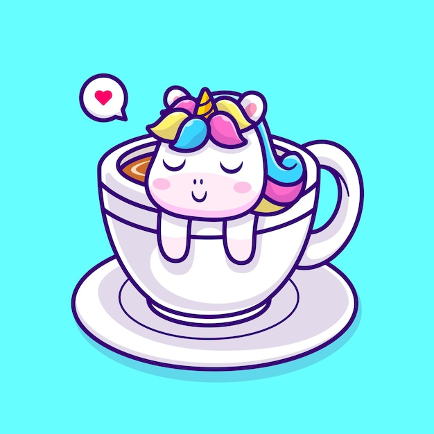 Licorne mignonne dormant dans une tasse de café Cartoon Vector Icon Illustration Icône de boisson animale isolée