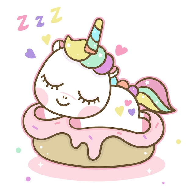 Licorne Mignonne Dormir Sur Un Gâteau