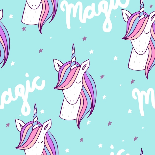 Vecteur licorne mignonne magique avec modèle sans couture de vecteur d'étoiles