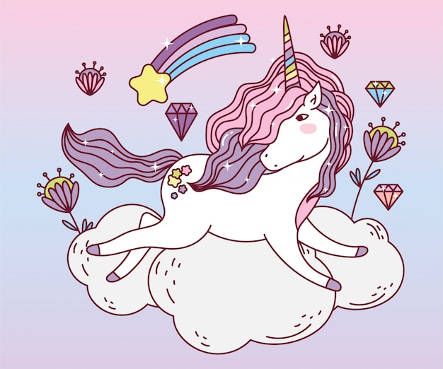 Licorne Mignonne Sur Nuage,