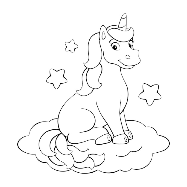Licorne mignonne Page de livre de coloriage pour les enfants Personnage de style dessin animé